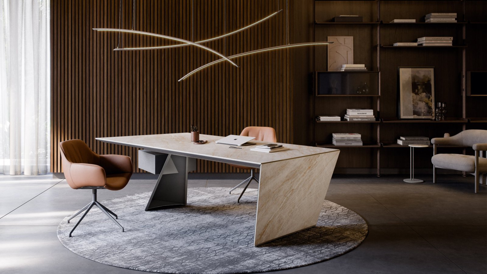 Cattelan Italia 设计师办公桌 Nasdaq，倾斜钢制桌腿