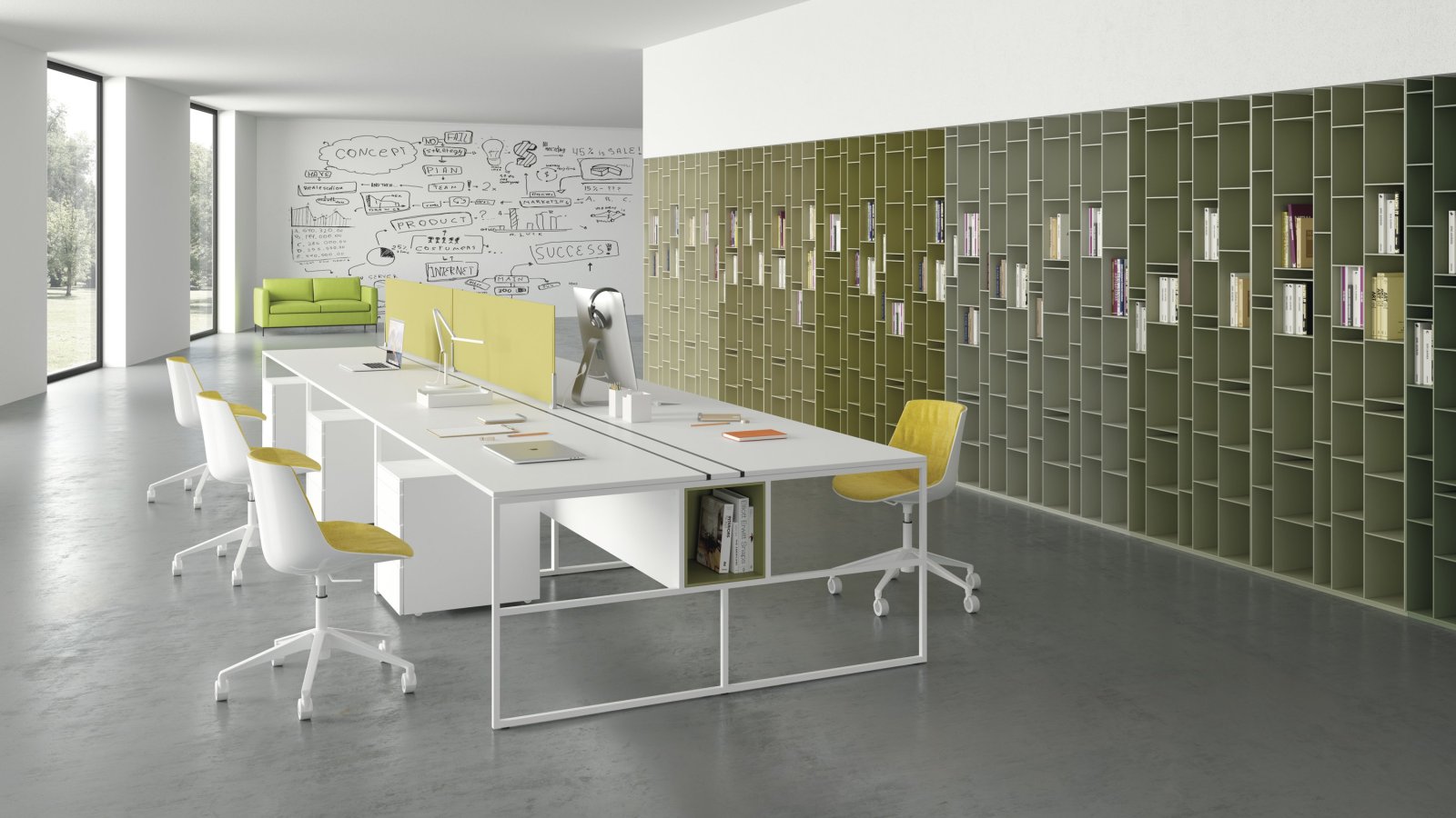 MDF Italia 20.Venti 职员办公桌与 20 × 20 毫米钢制框架