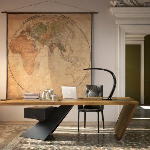 Canaletto 黑胡桃饰面的 Nasdaq 办公桌，石墨色桌腿