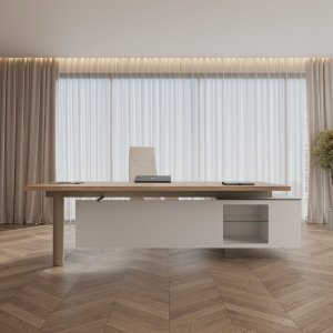 Codutti 现代老板桌 Cloud，钢化玻璃桌面
