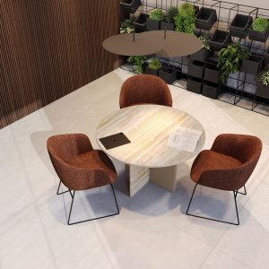 俯视洞石 Ginza 会议桌，摆好六人会议