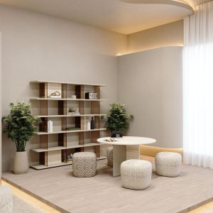 玻璃会议室中的实木 Codutti Ginza 会议桌
