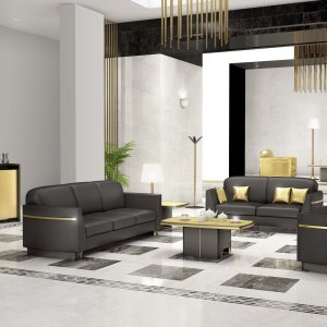 iSixty Luxury 总裁办公桌，金色皮革配 silicio 白蜡木
