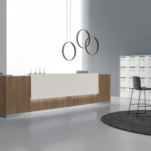 DVO Office 前台接待台 Qubo，原色橡木配白色顶板