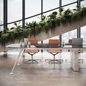 Spike 办公桌的白色卡拉卡塔大理石纹台面