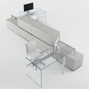 意大利灰水晶玻璃的 Air Desk 办公桌