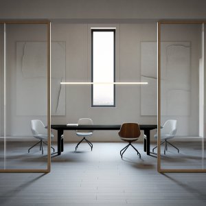 Hito系列布置的行政办公室含办公桌储物柜与长凳