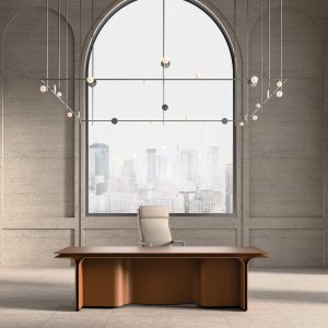 Jazz Duke 办公桌的弧形侧翼与侧柜，Mascheroni 出品