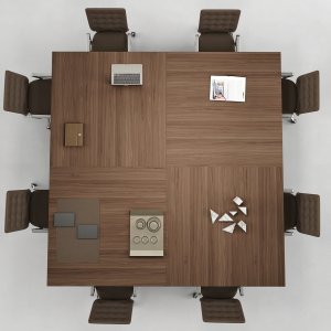 方形 Kyo 会议桌的棋盘格木皮
