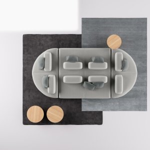 放在 Node+ 坐垫上的小型活动软包靠背